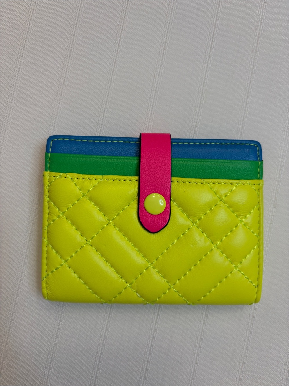 Kurt Geiger Neon Yellow Quilted Card Holder with Pink Strap